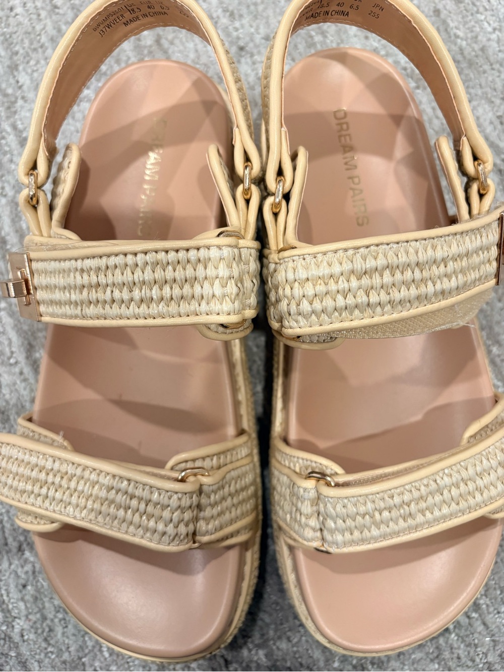 Dream Pairs Raffia Woven Platform Sandals Beige Size 8.5 - Picture 2 of 9